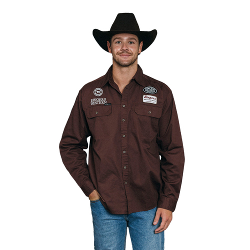 Ringers Western Mens Arrowhead Full Button L/S Work Shirt (123082RW) Chocolate M [GD]