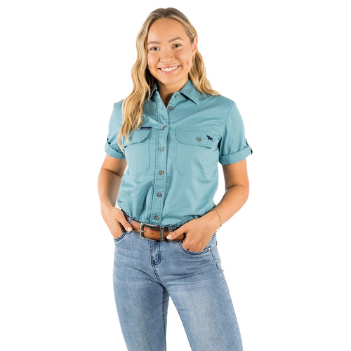 Ringers Western Womens Jules Full Button S/S Work Shirt (221089RW) Dusty Jade 8 [GD]