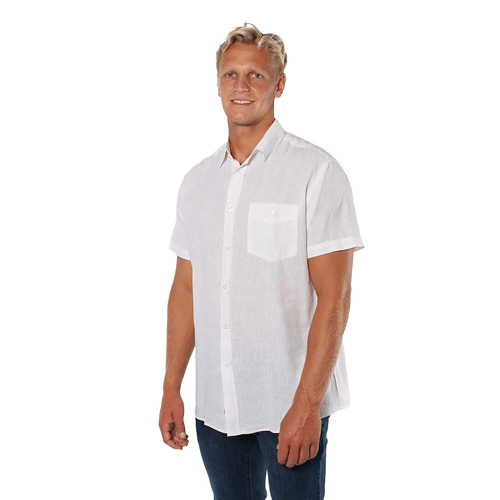 Ringers Western Mens Dawson Relaxed Linen S/S Dress Shirt (120209580RW) Bright White S [GD]