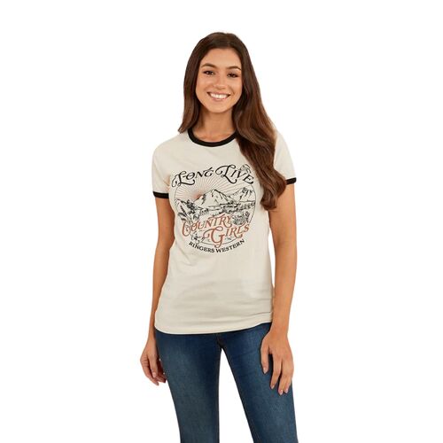 Ringers Western Womens Melrose Classic Fit S/S Tee (221153RW) Off White/Black 6 [GD]
