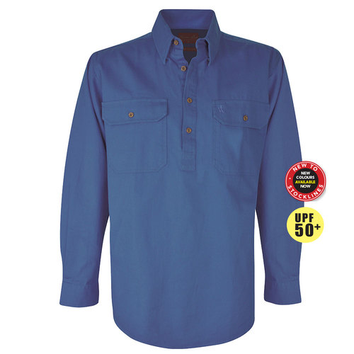Thomas Cook Light Drill 1/2 Button L/S Shirt (TCP1126005) Wedgewood XXS
