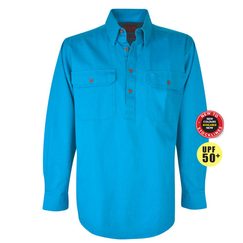 Thomas Cook Heavy Drill 1/2 Button L/S Shirt (TCP1120163) Aqua XXS
