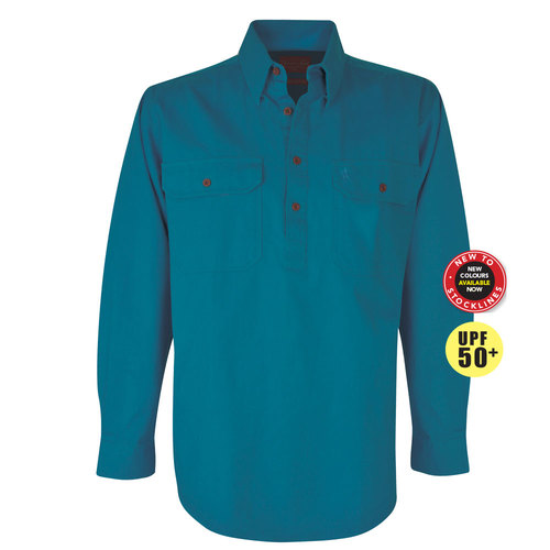 Thomas Cook Heavy Drill 1/2 Button L/S Shirt (TCP1120163) Teal XXS