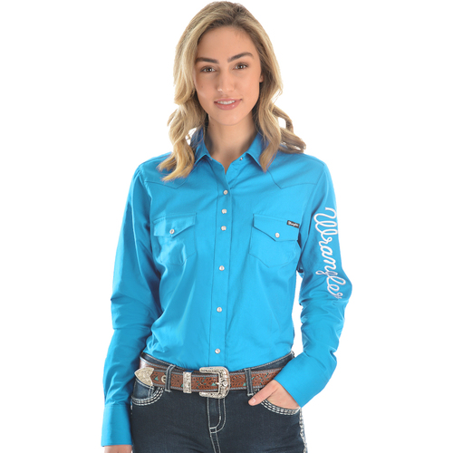 Wrangler Womens Logo L/S Drill Shirt (XCP2127020) Aqua 8