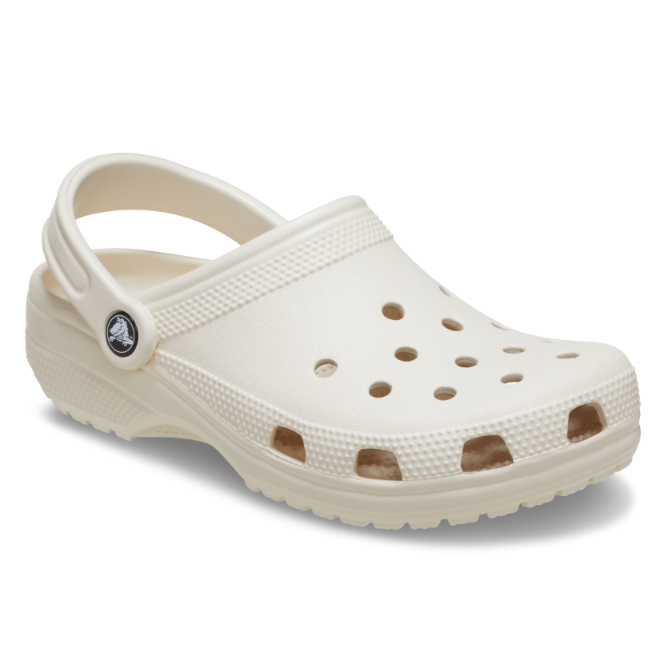 A single Crocs Unisex Classic Clog (10001-2MC) in Frappe by Crocs, featuring ventilation holes, textured sole, and a back strap, is shown on a white background—ideal unisex clogs for comfort seekers.