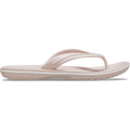 The Crocs Unisex Crocband Flip Flops (11033-6UR) in Quartz feature a light pink thong strap and textured sole, blending comfort and style—ideal for anyone seeking supportive flip flops from the Crocs brand.