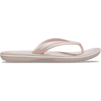 The Crocs Unisex Crocband Flip Flops (11033-6UR) in Quartz feature a light pink thong strap and textured sole, blending comfort and style—ideal for anyone seeking supportive flip flops from the Crocs brand.