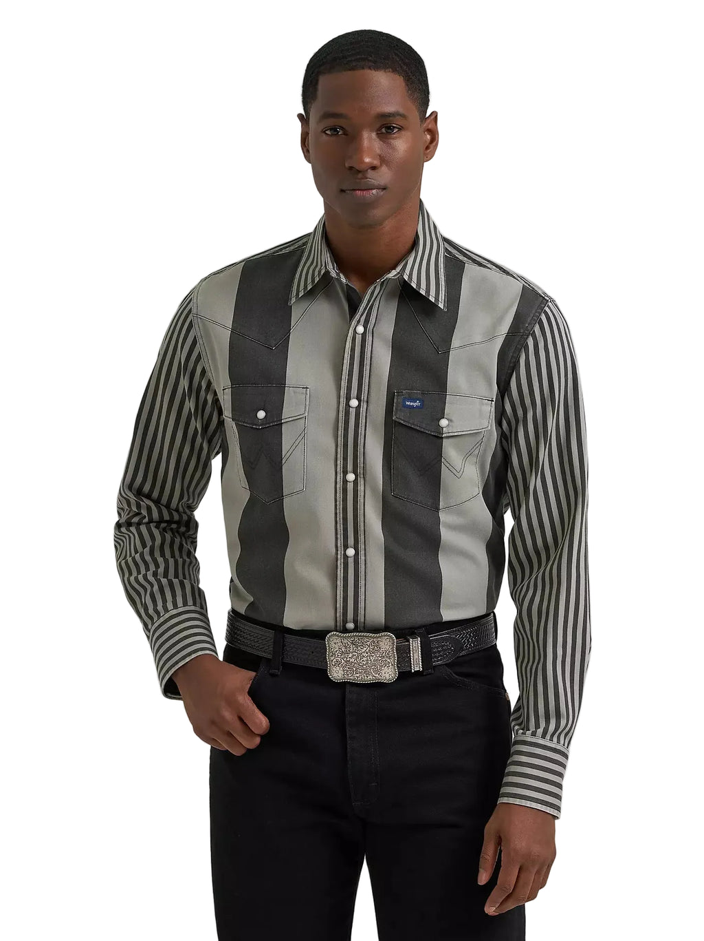 Wrangler Mens Vintage Stripe L/S Western Shirt (112381996) Smoky Stripes