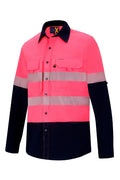 Ritemate Mens RMX Flexible Fit Two Tone Reflective L/S Utility Shirt (RMX020R) Pink/Navy