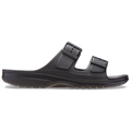 The Crocs Mens Saturday Sandals (212245-001) Black feature two adjustable straps and Crocs Comfort with a textured sole, shown side view on a white background.