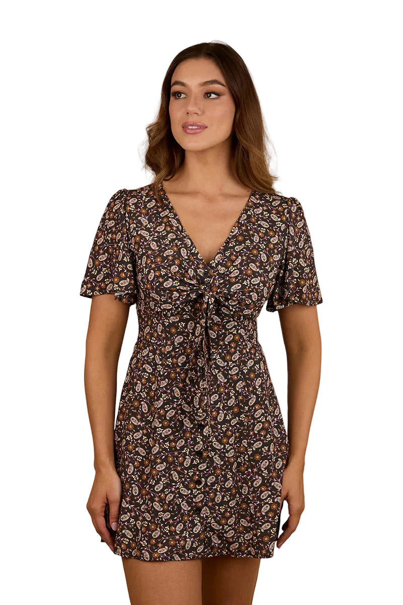 Ringers Western Womens Patsy Tie Front Mini Dress (225044RW) Charcoal