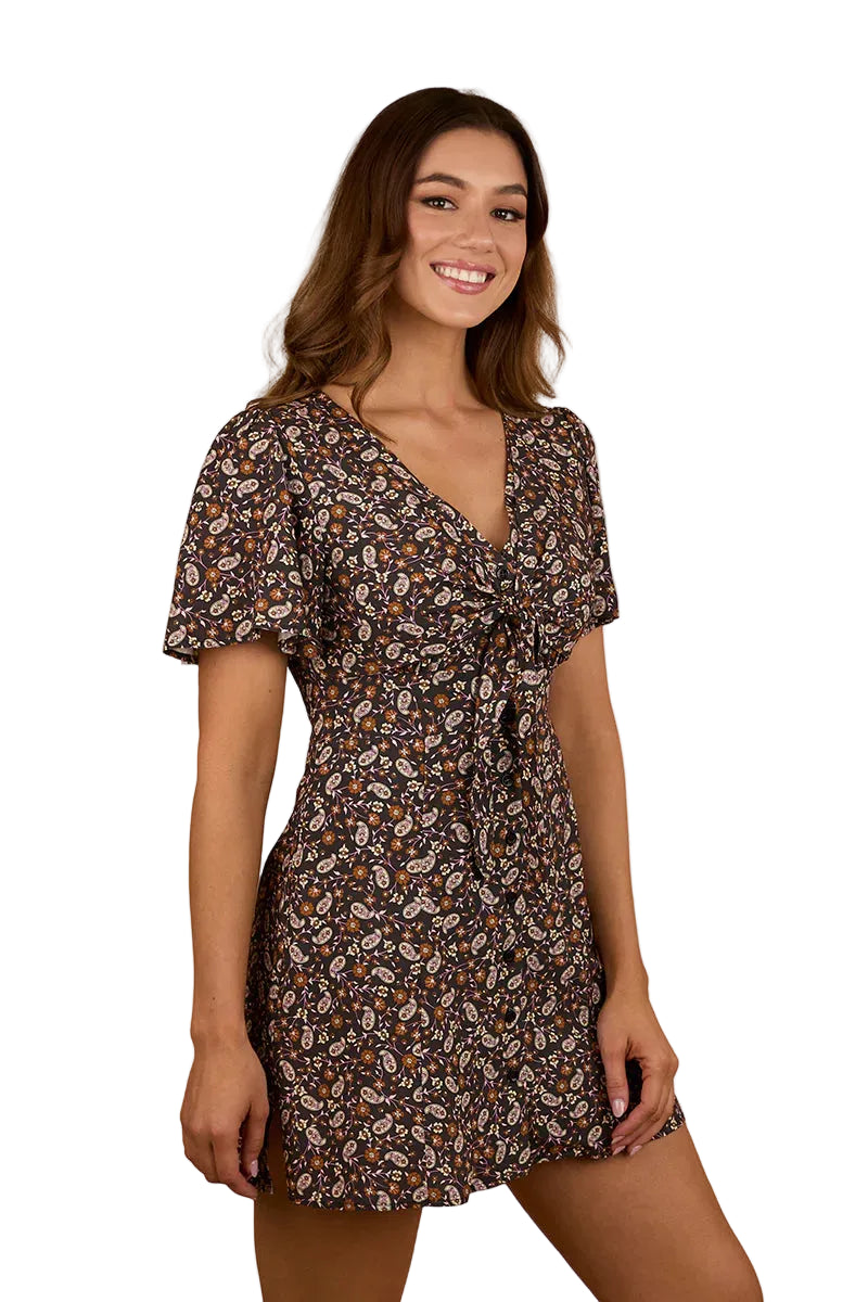 Ringers Western Womens Patsy Tie Front Mini Dress (225044RW) Charcoal