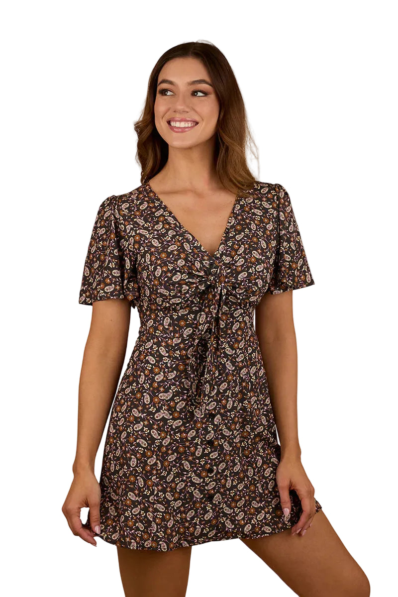 Ringers Western Womens Patsy Tie Front Mini Dress (225044RW) Charcoal