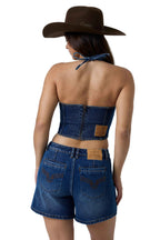 Ringers Western Womens Willow Denim Halter Top (225156RW)  Classic Blue