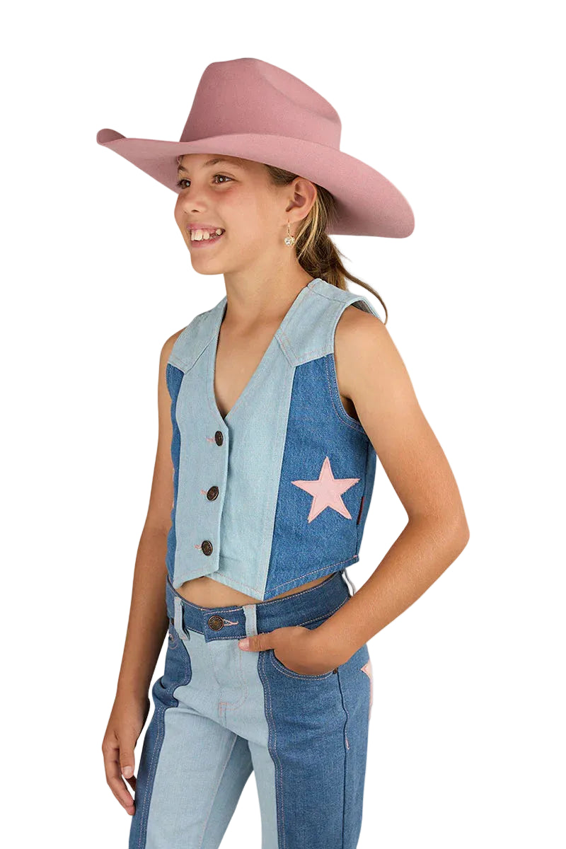 Ringers Western Childrens Ella Panel Vest (325016RW) Vintage Light Blue/Dark Mid Blue