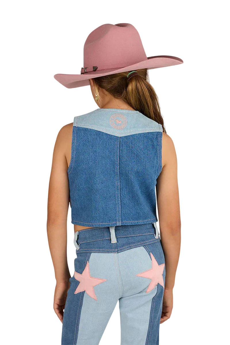 Ringers Western Childrens Ella Panel Vest (325016RW) Vintage Light Blue/Dark Mid Blue