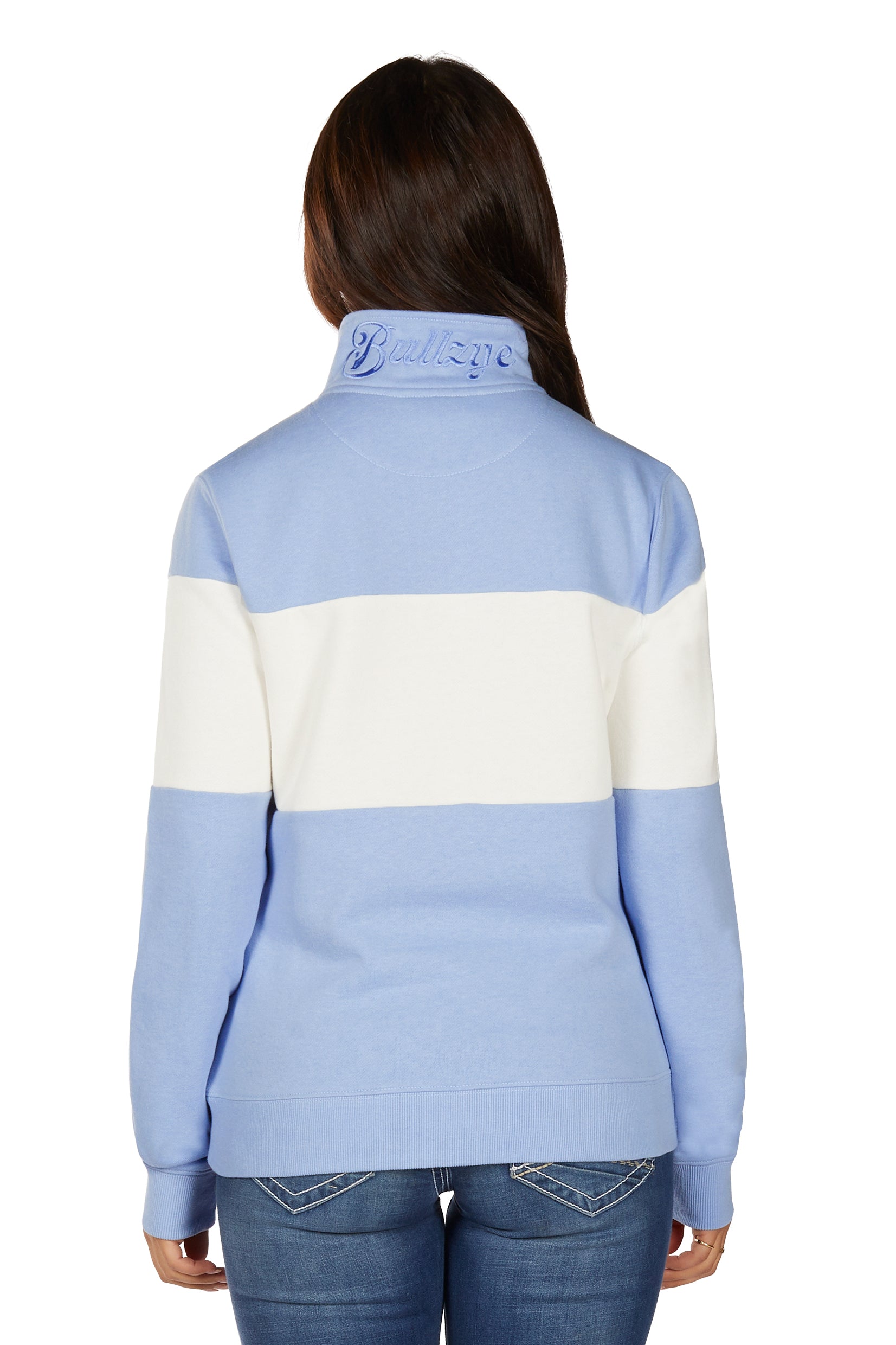Bullzye Womens Kai 1/4 Zip Pullover (B6W2597531) Light Blue/Cream