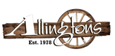 Logo for "Allingtons" featuring stylized white text over a wooden plank, with a large wagon wheel in the background and "Est. 1978" written underneath in black.