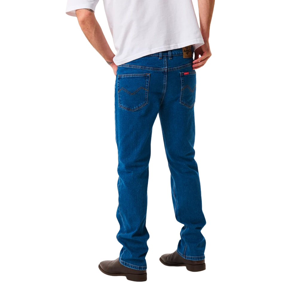 Amco Mens Stretch Straight Slim Leg Jeans (J1210H) Mid Stonewash