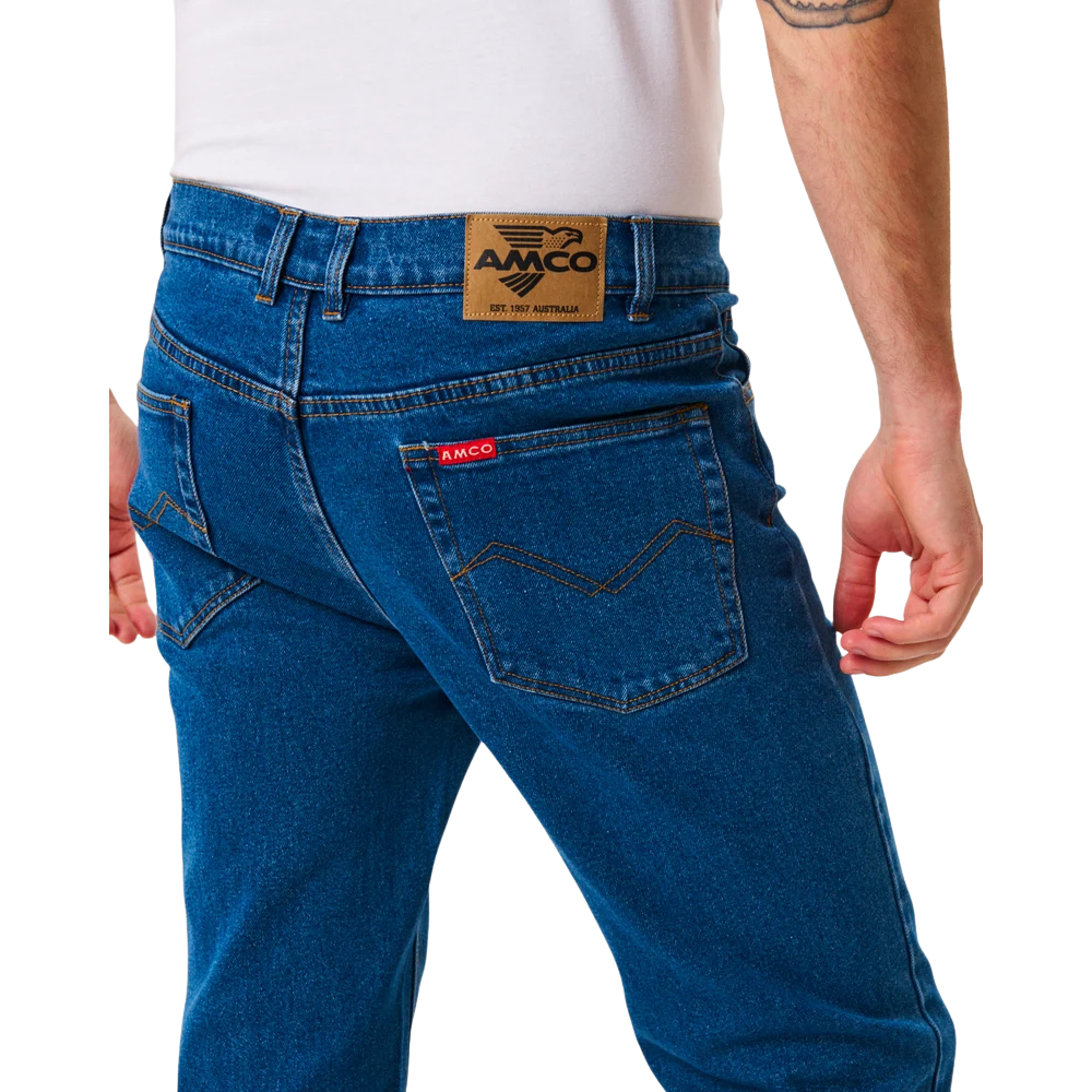 Amco Mens Stretch Straight Slim Leg Jeans (J1210H) Mid Stonewash