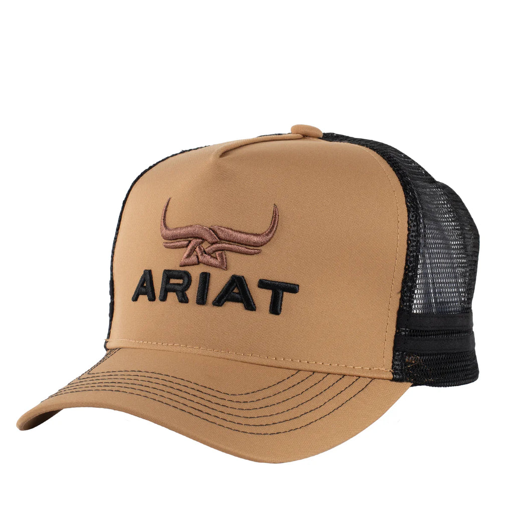 Ariat  Bull Horn Trucker Cap (AC2220) Black/Khaki