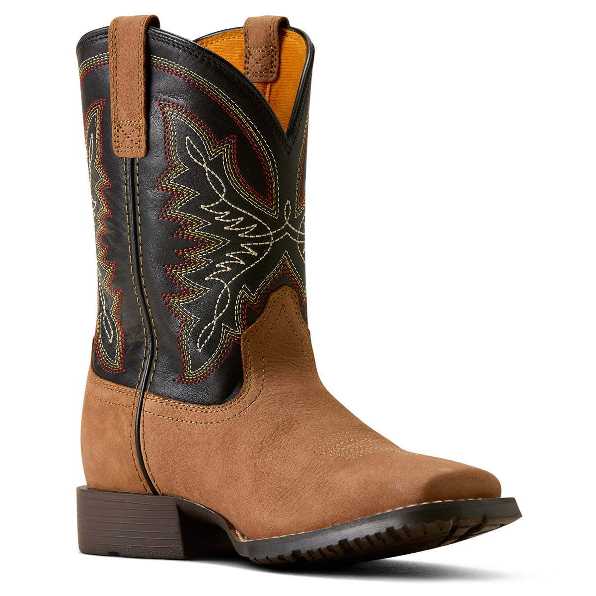 Ariat Childrens Hybrid Rancher Wide Square Toe Western Boots (10080428) Dusted Brown/Black