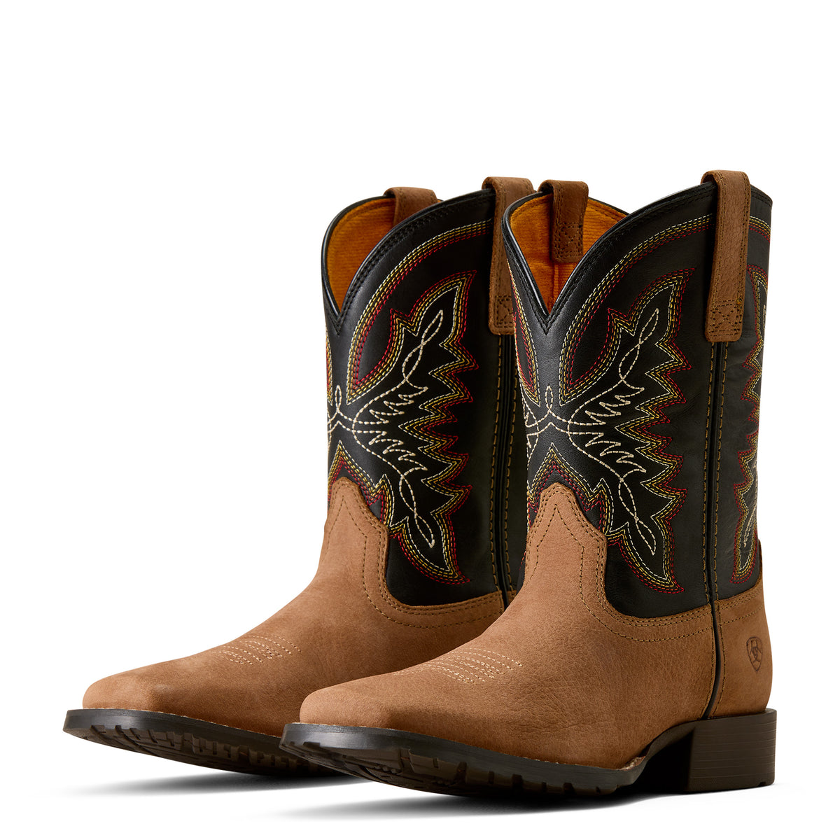 Ariat Childrens Hybrid Rancher Wide Square Toe Western Boots (10080428) Dusted Brown/Black