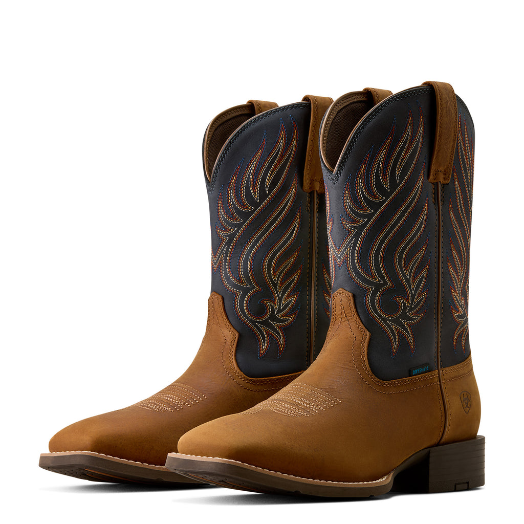 Ariat Mens Sport Riggs H2O Wide Square Toe Western Boots (10080270) Tanbark/Blue Nights