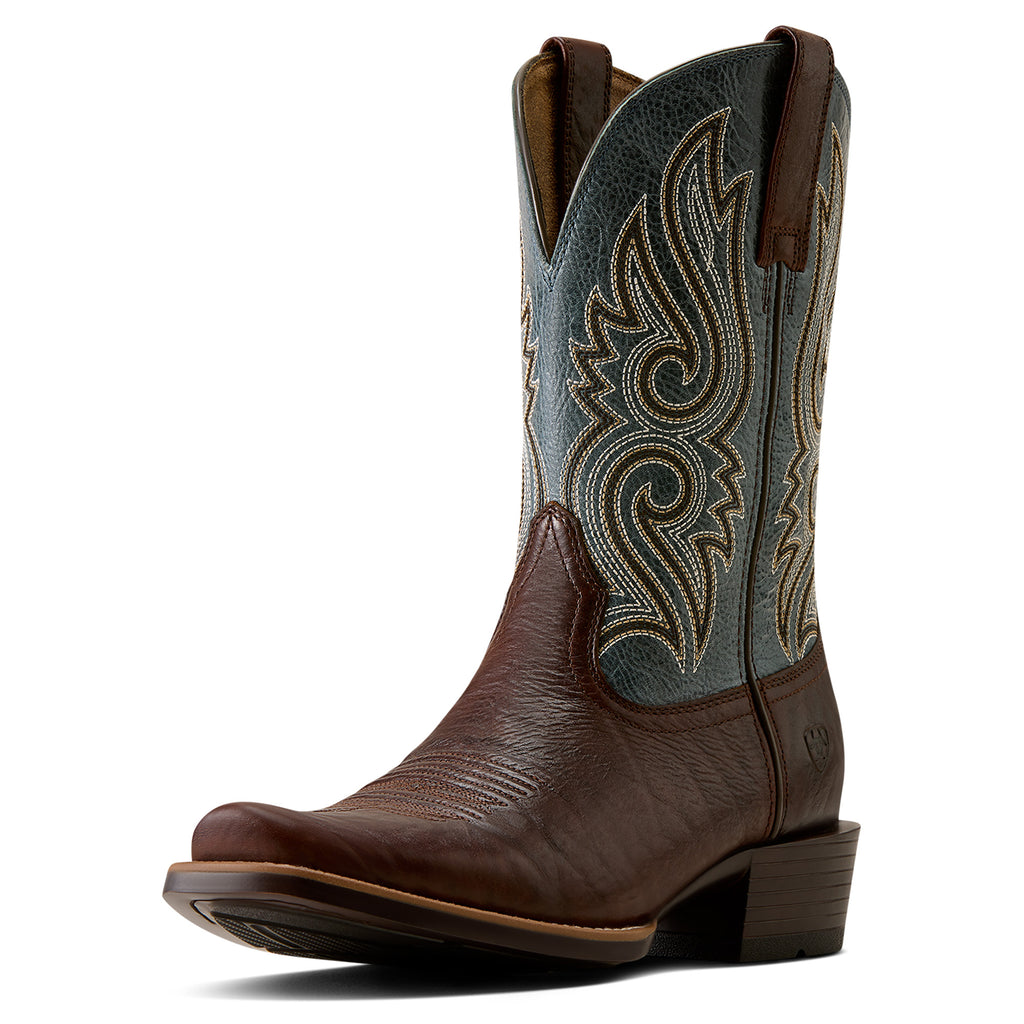 Ariat Mens Stonebrook Narrow Cutter Toe Western Boots (10080528) Java Edge/Baby Blue