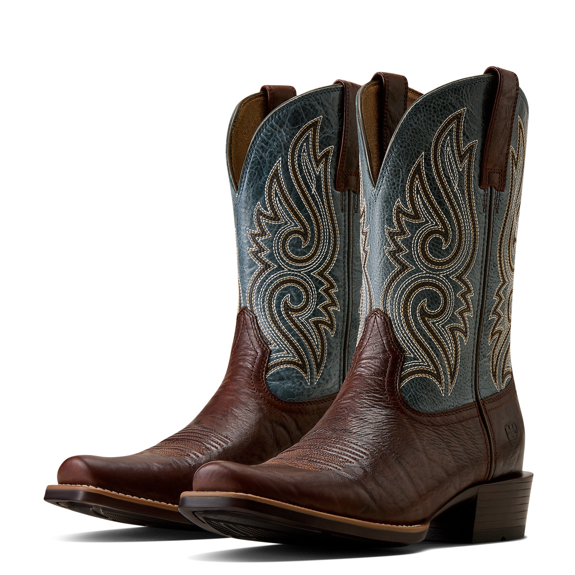 Ariat Mens Stonebrook Narrow Cutter Toe Western Boots (10080528) Java Edge/Baby Blue