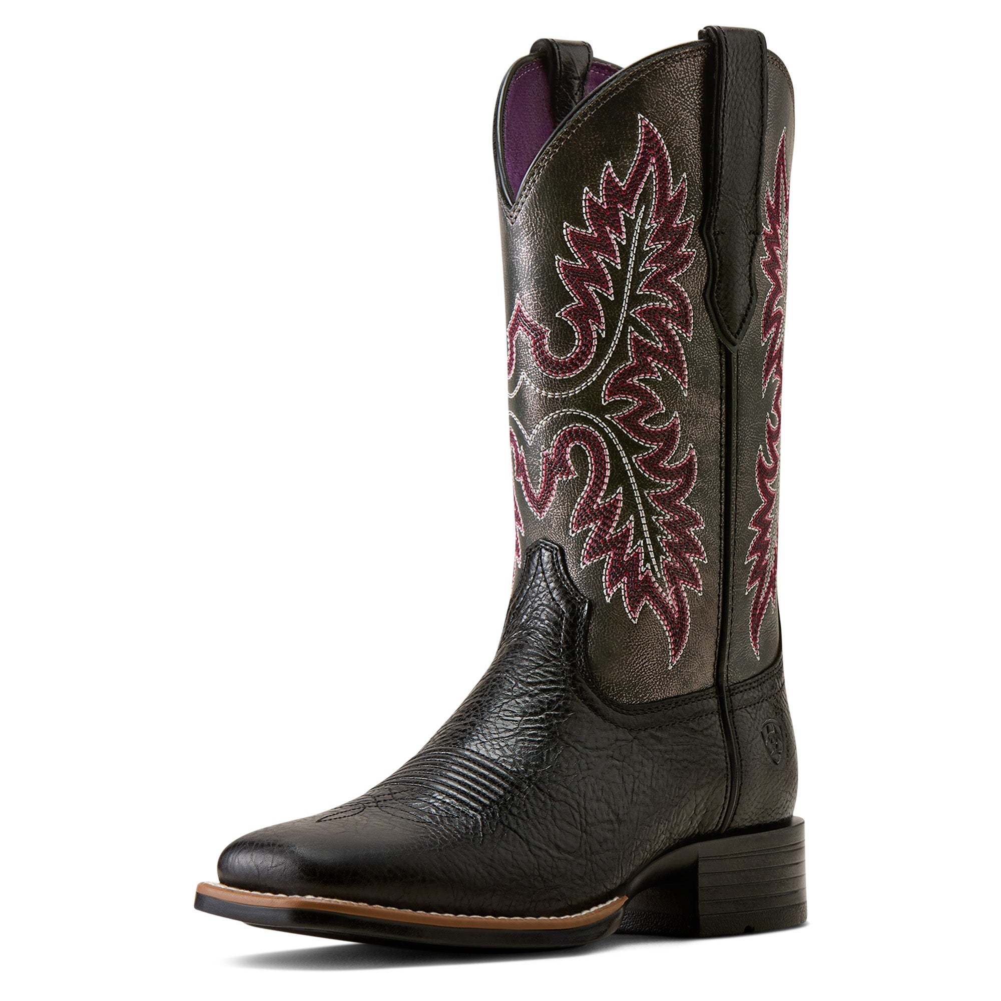 Ariat Womens Canyon Point Wide Square Toe Western Boots (10080479) True Black/Metallic Charcoal