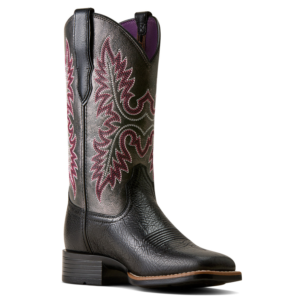 Ariat Womens Canyon Point Wide Square Toe Western Boots (10080479) True Black/Metallic Charcoal