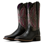 Ariat Womens Canyon Point Wide Square Toe Western Boots (10080479) True Black/Metallic Charcoal