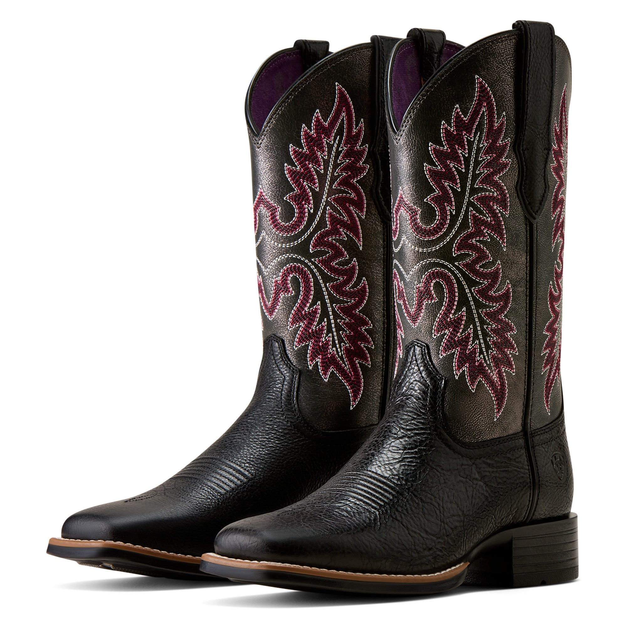 Ariat Womens Canyon Point Wide Square Toe Western Boots (10080479) True Black/Metallic Charcoal