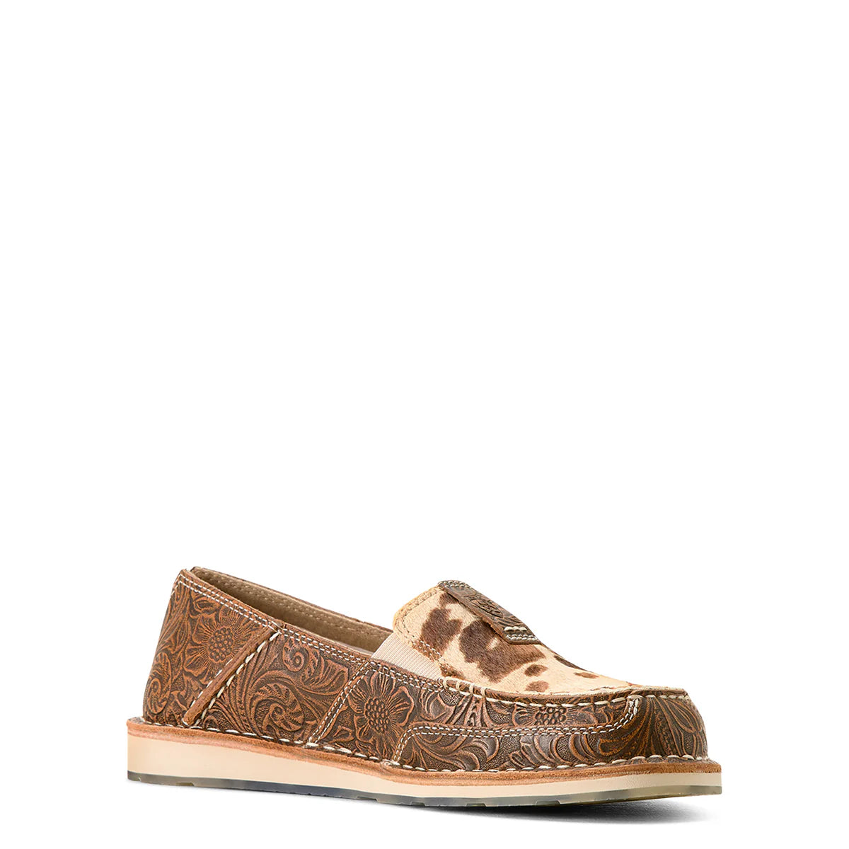 Ariat Womens Cruiser Slip On Western Shoes (10053680) Tan Floral Emboss/Tan and White Brindle Hair On
