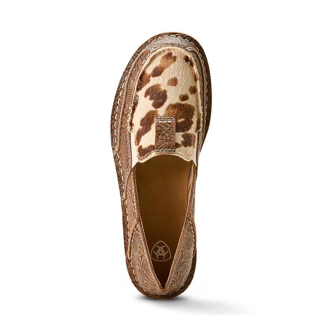 Ariat Womens Cruiser Slip On Western Shoes (10053680) Tan Floral Emboss/Tan and White Brindle Hair On