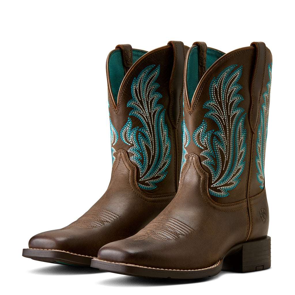 Ariat Womens Round Up Filly Wide Square Toe Western Boots (10080408) Dark Cacao