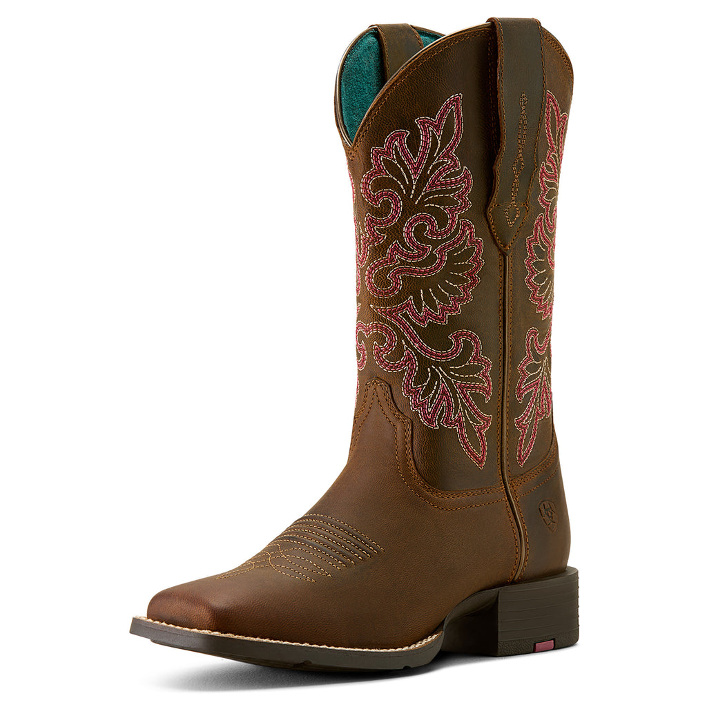 Ariat Womens Round Up Wide Square Toe StretchFit Western Boots (10064078) Sassy Brown