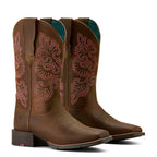 Ariat Womens Round Up Wide Square Toe StretchFit Western Boots (10064078) Sassy Brown