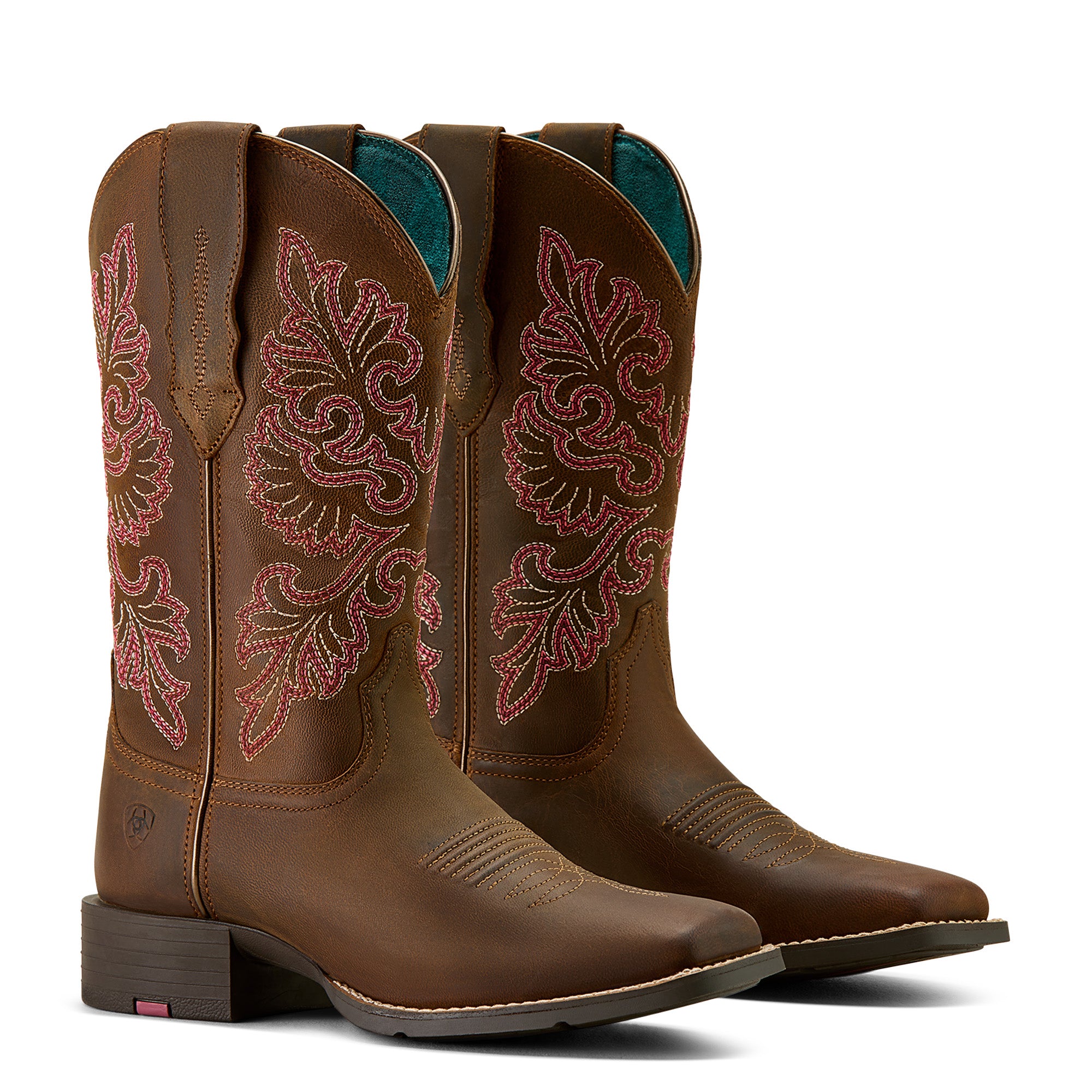 Ariat Womens Round Up Wide Square Toe StretchFit Western Boots (10064078) Sassy Brown