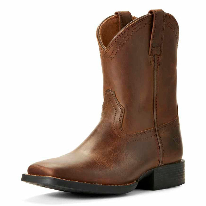 Ariat Childrens Heritage Roper Wide Square Toe Western Boots (10026161) Distressed Brown