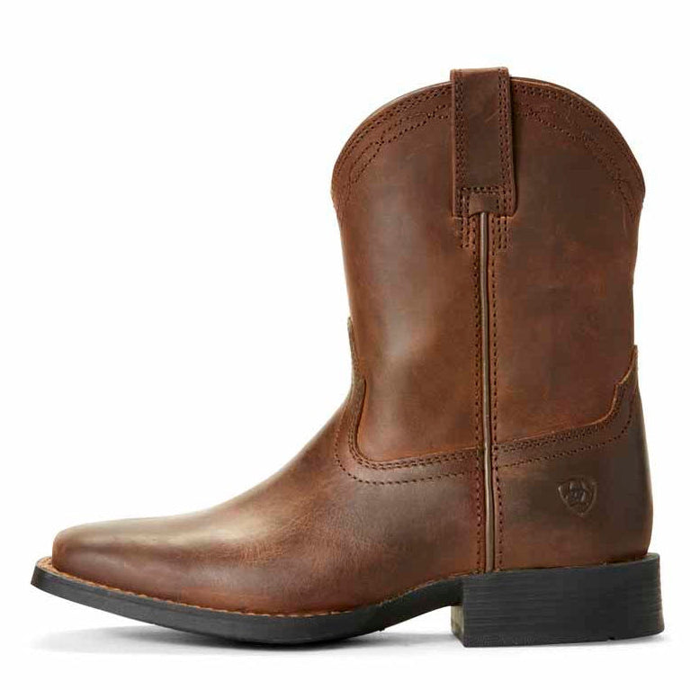 Ariat Childrens Heritage Roper Wide Square Toe Western Boots (10026161) Distressed Brown
