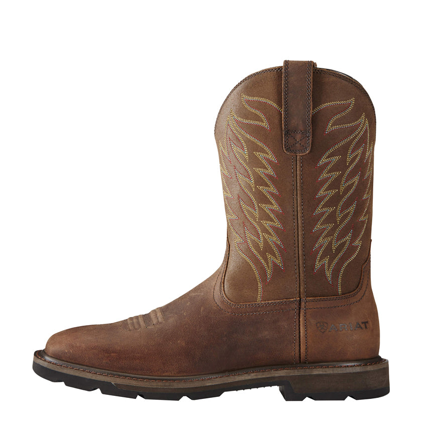 Ariat Mens Groundbreaker Wide Square Toe Steel Toe Western Boots (10021108) Brown