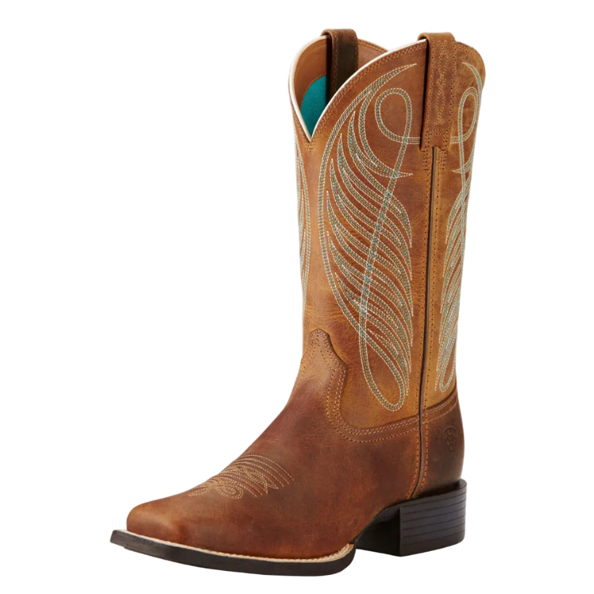 Ariat Womens Round Up Wide Square Toe Western Boots (10018528) Powder Brown