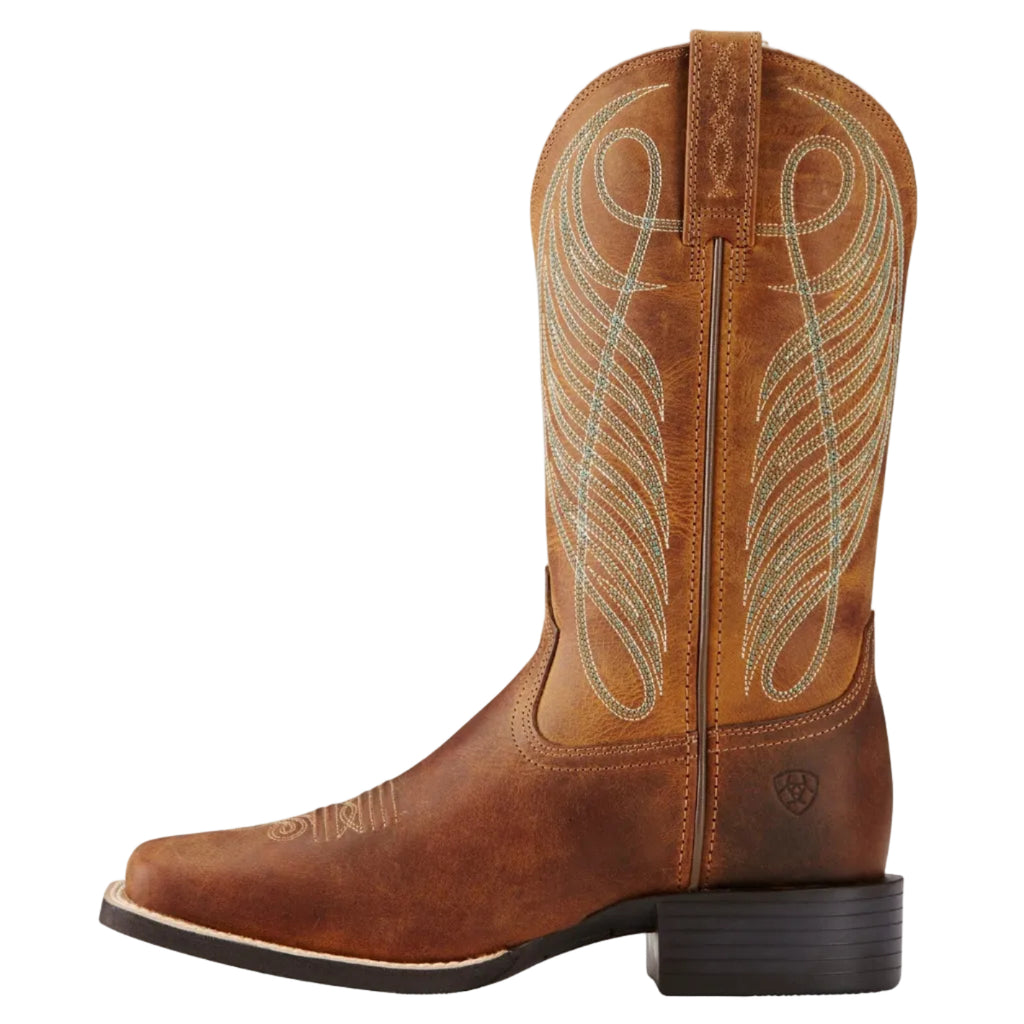 Ariat Womens Round Up Wide Square Toe Western Boots (10018528) Powder Brown