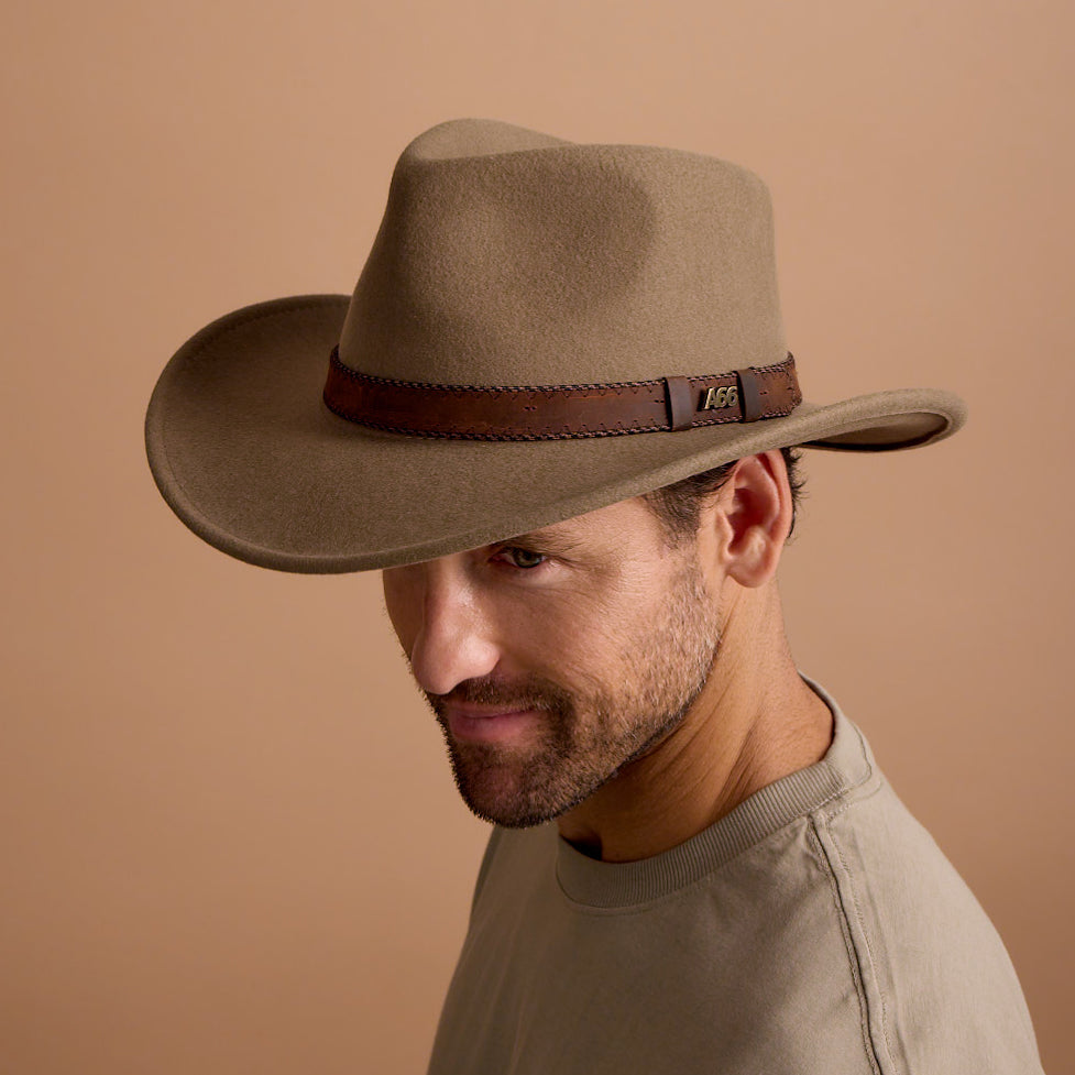 Avenel Hats Mens Buck Australian Wool Felt Outback Hat (21894) Putty