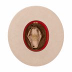 An inner view of a grain coloured cowboy style Avenel Hats The Overflow Western Hat (22100) with a brown plaited band on a white background.