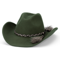 A 3-4 front view of an olive green Avenel Hats Children's The Wrangler Hat (91063) with a braided band on a white background.