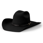 A black Avenel Hats The Reiner - 7X Mexican Western Hat (22158) Bitumen with a textured dark band and a small silver buckle, shown on a clean white background.