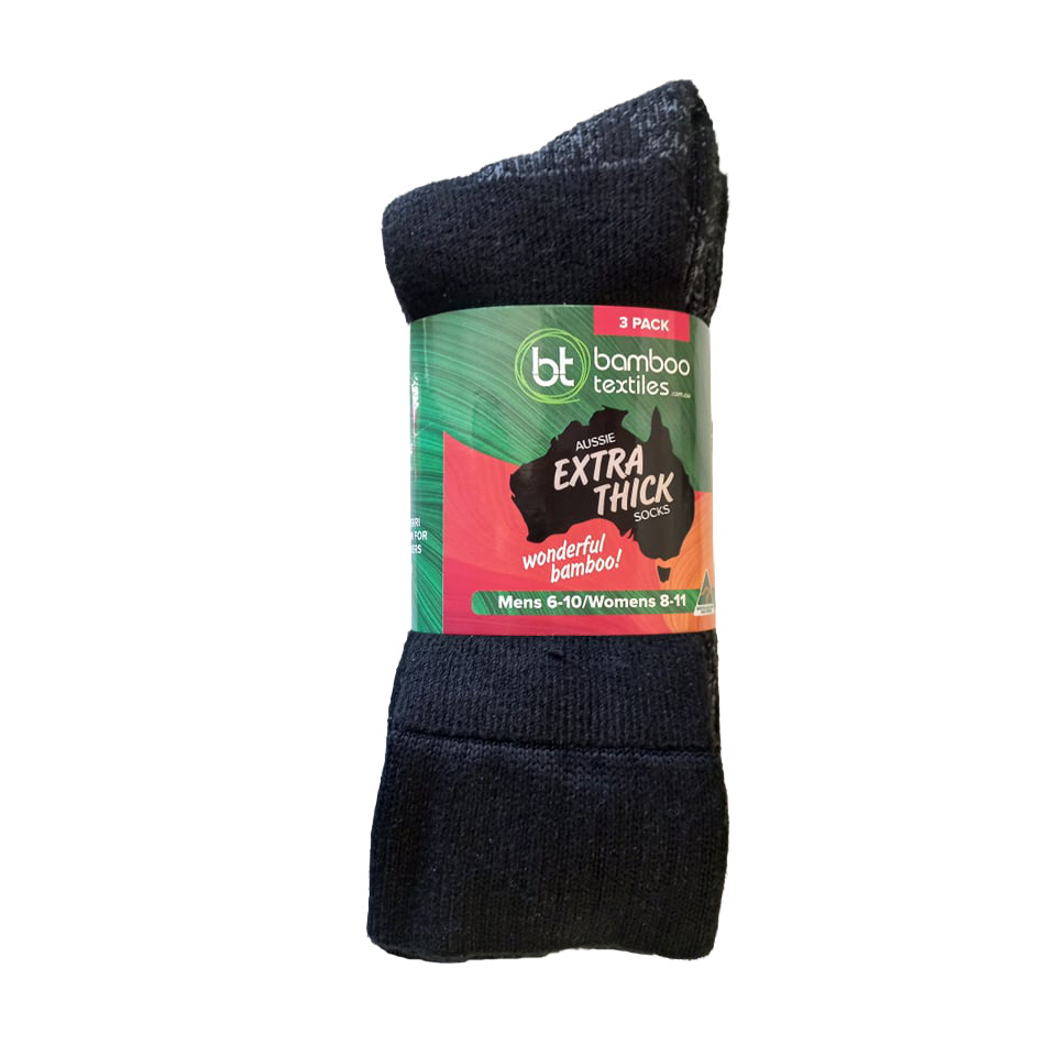 Bamboo Textiles Aussie Extra Thick Black Socks 3-Pack